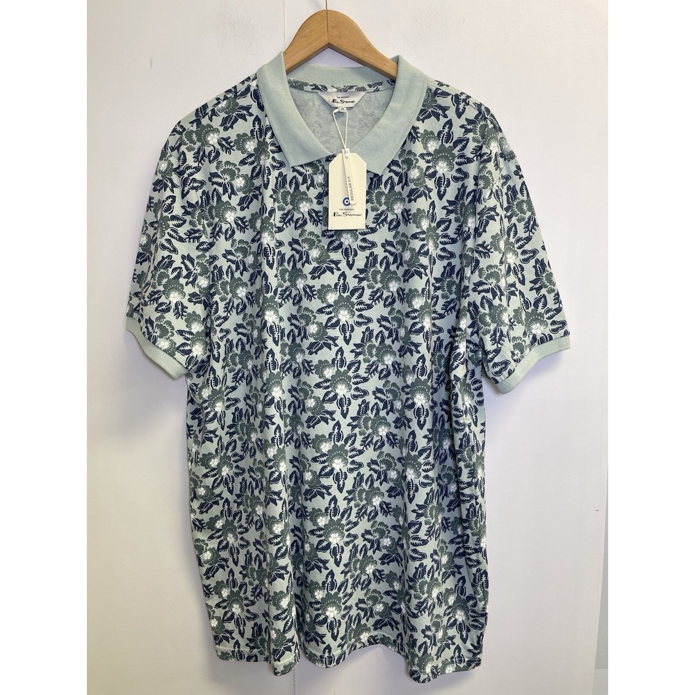 NWT Ben Sherman Floral Print Polo Shirt Men's XXL Eggshell Green Cotton Knit